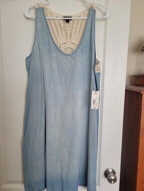 a.n.a Light Blue Denim-Look Midi Dress with Crochet Back